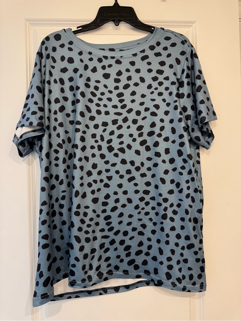SHEIN Blue Short Sleeve Tee with Black Spot Print